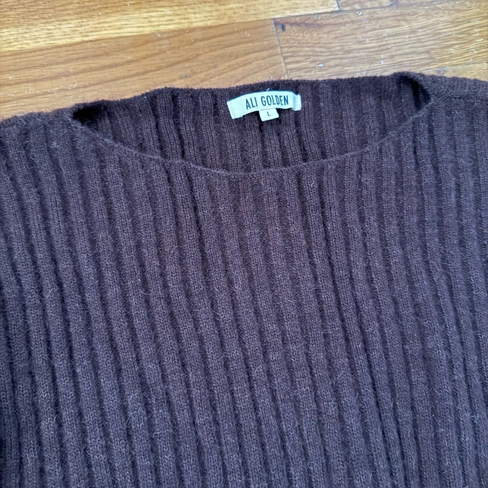 Ali Golden Merino Wool Ribbed Sweater - Chocolate - Picture 6 of 7